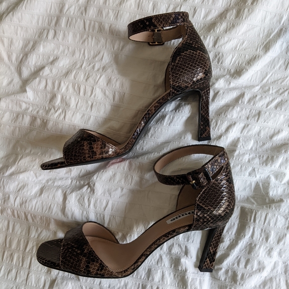 Dune London Brown Leather Snakeskin heeled Sandals - Picture 1 of 5